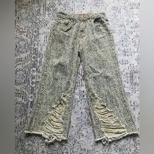 POL Leopard Print Wide Leg Jeans in Tan and Black
